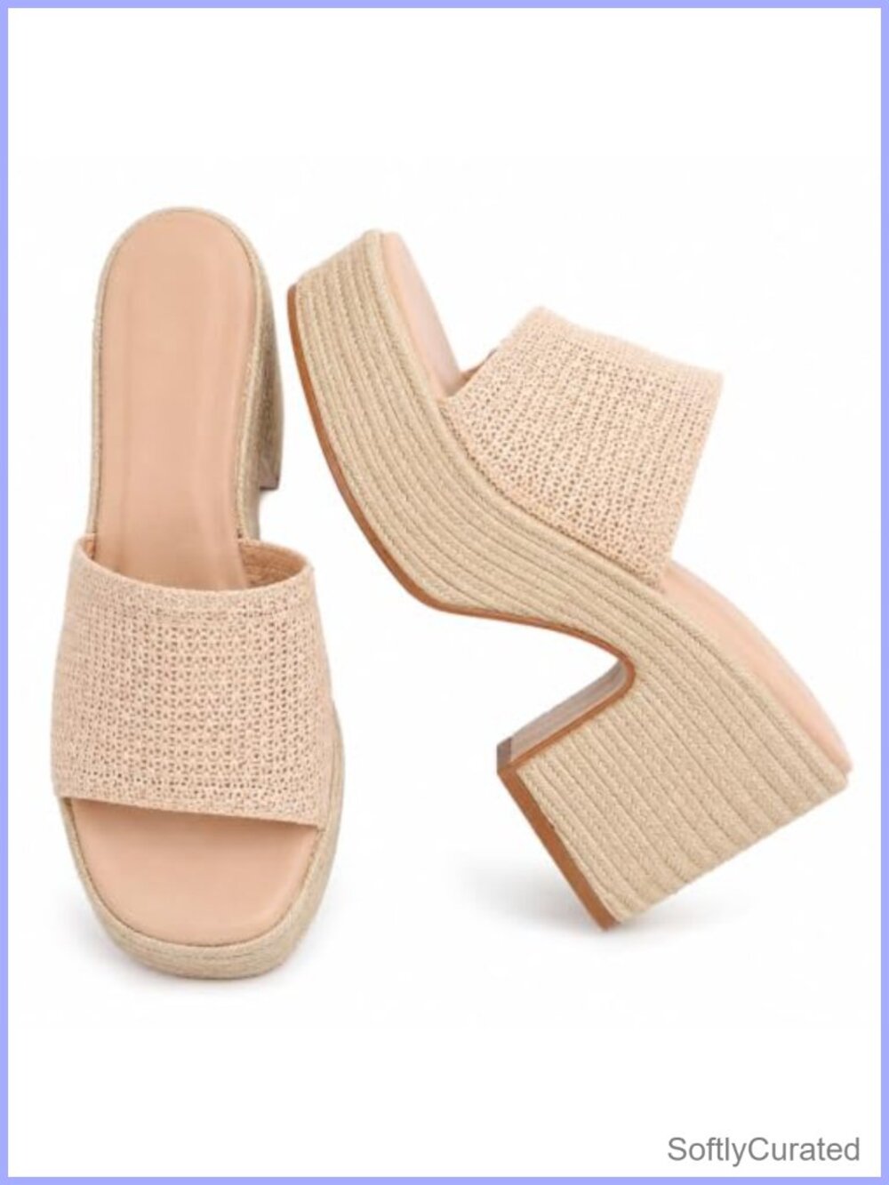 Women's Platform Wedge Mule Sandals Raffia Open Toe Slip On